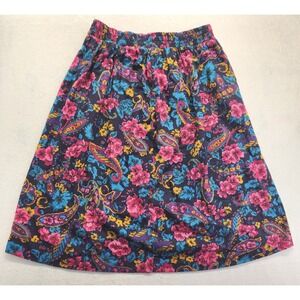 Intriguing Threads Vintage Floral Paisley Rayon Elastic Waist Midi Skirt Large
